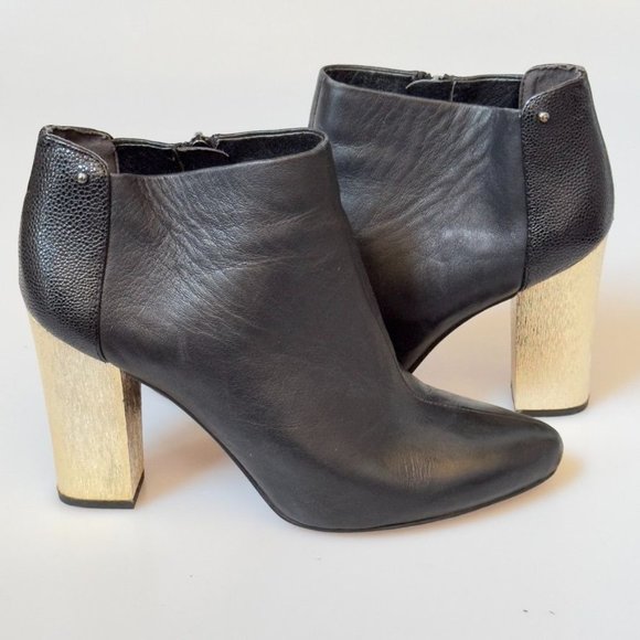 CIRCUS by Sam Edelman Shoes Black Leather Gold Block Heel Bootie Womans 8M - Picture 12 of 12